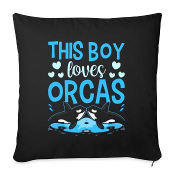Ce garçon aime les orques de la mer protéger les baleines - Housse de coussin décorative 45 x 45 cm - noir - Devant