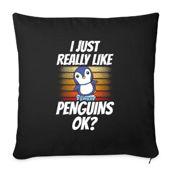 J’aime juste les pingouins beaucoup pingouin animal mignon - Housse de coussin décorative 45 x 45 cm - noir - Devant