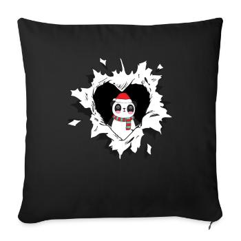 Panda with Santa hat looks out of torn - Sofa pillowcase 17,3'' x 17,3'' (45 x 45 cm) - black - Front