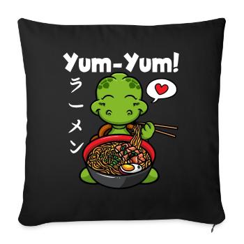 Anime Japonais Tortue Ramen Nouilles Kawaii - Housse de coussin décorative 45 x 45 cm - noir - Devant