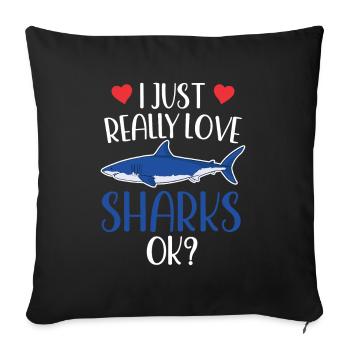 J’aime les requins vraiment ok requin à dents de requin - Housse de coussin décorative 45 x 45 cm - noir - Devant