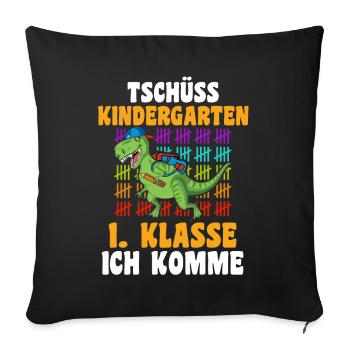 Schulkind Erste Klasse Schulbeginn Dinosaurier Ein - Sofakissenbezug 45 x 45 cm - Schwarz - Vorne
