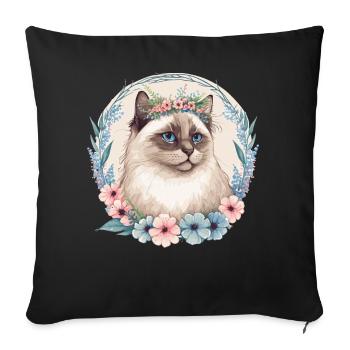 Cute Ragdoll Cat Flower Crown Cats Pet Kitten - Sofa pillowcase 17,3'' x 17,3'' (45 x 45 cm) - black - Front