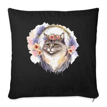 Mignon Chat Sibérien Fleur Couronne Chats Chaton Pet Chaton - Housse de coussin décorative 45 x 45 cm - noir - Devant