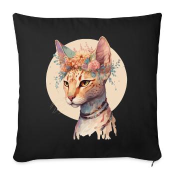 Mignon Ocicat Cat Fleur Couronne Chats Chaton Pet Chaton - Housse de coussin décorative 45 x 45 cm - noir - Devant