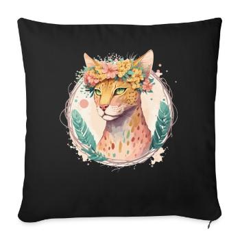 Mignon Ocicat Cat Fleur Couronne Chats Chaton Pet Chaton - Housse de coussin décorative 45 x 45 cm - noir - Devant