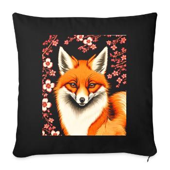 Foxes Japanese Cherry Blossom Flower Kitsune Fox - Sofa pillowcase 17,3'' x 17,3'' (45 x 45 cm) - black - Front