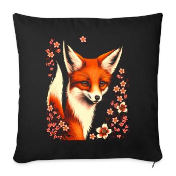 Füchse Japanische Kirschblütenblume Kitsune Fuchs - Sofakissenbezug 45 x 45 cm - Schwarz - Vorne