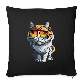 Cool Feline in Shades: Whiskered Purrfection - Sofakissenbezug 45 x 45 cm - Schwarz - Vorne