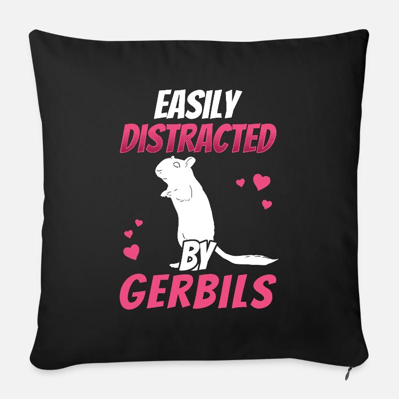 Distrait par la gerbille Gerbille - Housse de coussin décorative 45 x 45 cm - noir