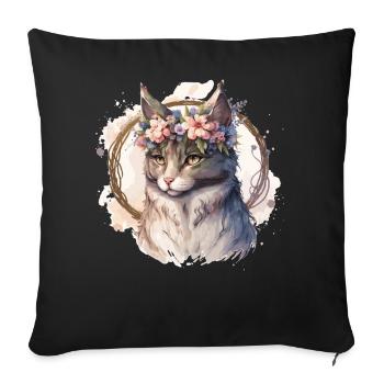 Mignon Manx Cat Fleur Crown Cats Chaton de compagnie - Housse de coussin décorative 45 x 45 cm - noir - Devant