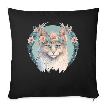 Mignon LaPerm Cat Fleur Crown Cats Chaton d’animal de compagnie - Housse de coussin décorative 45 x 45 cm - noir - Devant