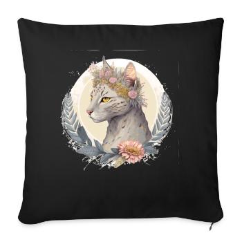 Cute Egyptian Mau Cat Flower Crown Cats Pet Kitten - Sofa pillowcase 17,3'' x 17,3'' (45 x 45 cm) - black - Front