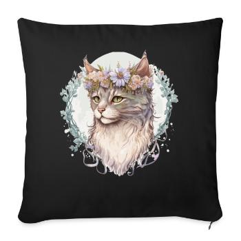 Mignon LaPerm Cat Fleur Crown Cats Chaton d’animal de compagnie - Housse de coussin décorative 45 x 45 cm - noir - Devant