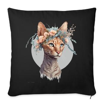 Mignon Ocicat Cat Fleur Couronne Chats Chaton Pet Chaton - Housse de coussin décorative 45 x 45 cm - noir - Devant