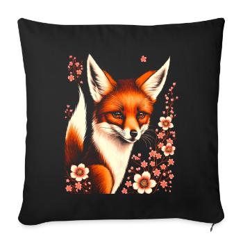 Füchse Japanische Kirschblütenblume Kitsune Fuchs - Sofakissenbezug 45 x 45 cm - Schwarz - Vorne