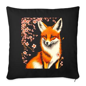Foxes Japanese Cherry Blossom Flower Kitsune Fox - Sofa pillowcase 17,3'' x 17,3'' (45 x 45 cm) - black - Front
