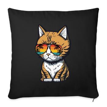 Cool Feline in Shades: Whiskered Purrfection - Sofakissenbezug 45 x 45 cm - Schwarz - Vorne