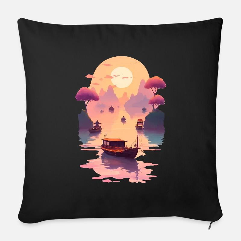 Sunset Serenade, Ninh Binh - Sofakissenbezug 45 x 45 cm - Schwarz