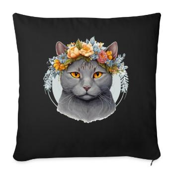 Mignon Chartreux Cat Fleur Couronne Chats Chaton de compagnie - Housse de coussin décorative 45 x 45 cm - noir - Devant