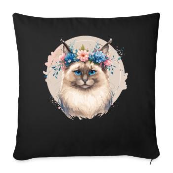 Cute Birman Cat Flower Crown Cats Pet Kitten - Sofakissenbezug 45 x 45 cm - Schwarz - Vorne