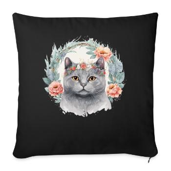 Cute British Shorthair Cat Flower Crown Cats Pet K - Sofa pillowcase 17,3'' x 17,3'' (45 x 45 cm) - black - Front