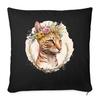 Cute Bengal Cat Flower Crown Cats Pet Kitten - Sofa pillowcase 17,3'' x 17,3'' (45 x 45 cm) - black - Front