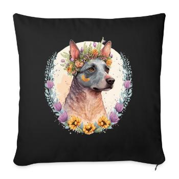 Mignon Bouvier Australien Fleur Couronne Chien de compagnie Br - Housse de coussin décorative 45 x 45 cm - noir - Devant