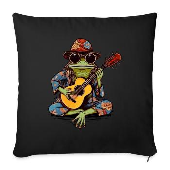 Hippie Frosch Gitarre spielend - Hippie Kostüm - Sofakissenbezug 45 x 45 cm - Schwarz - Vorne