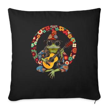 Hippie Frosch Gitarre spielend - Hippie Kostüm - Sofakissenbezug 45 x 45 cm - Schwarz - Vorne