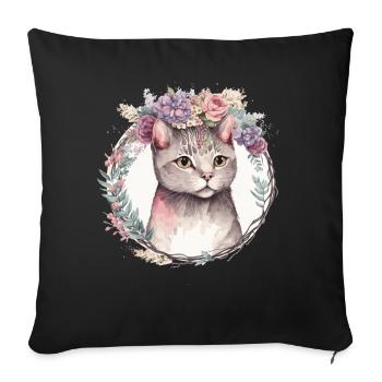 Cute American Shorthair Cat Flower Crown Cats Pet - Sofa pillowcase 17,3'' x 17,3'' (45 x 45 cm) - black - Front