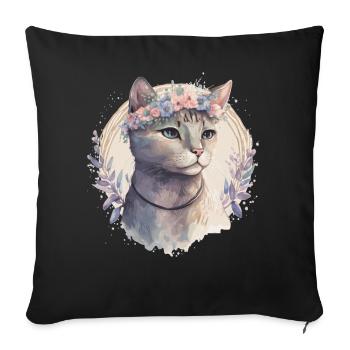 Cute American Shorthair Cat Flower Crown Cats Pet - Sofa pillowcase 17,3'' x 17,3'' (45 x 45 cm) - black - Front