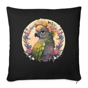 Cute Green Cheek Conure Parrot Bird Flower Crown P - Sofa pillowcase 17,3'' x 17,3'' (45 x 45 cm) - black - Front