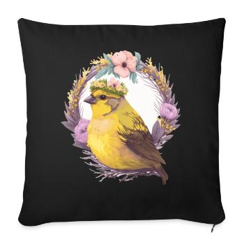 Mignon Aquarelle Canary Bird Fleur Couronne Oiseaux de compagnie - Housse de coussin décorative 45 x 45 cm - noir - Devant