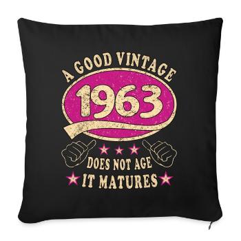 61e anniversaire 1963 61 Bon millésime - Housse de coussin décorative 45 x 45 cm - noir - Devant