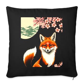 Füchse Japanische Kirschblütenblume Kitsune Fuchs - Sofakissenbezug 45 x 45 cm - Schwarz - Vorne