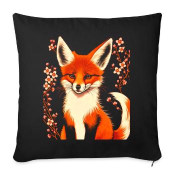 Füchse Japanische Kirschblütenblume Kitsune Fuchs - Sofakissenbezug 45 x 45 cm - Schwarz - Vorne