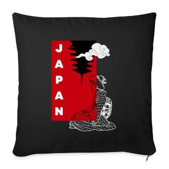 Japon Temple Japonais Yoga Manga Méditation - Housse de coussin décorative 45 x 45 cm - noir - Devant