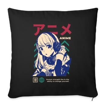Japan Japanese Manga Girl Game Gaming Gamergirl - Sofa pillowcase 17,3'' x 17,3'' (45 x 45 cm) - black - Front