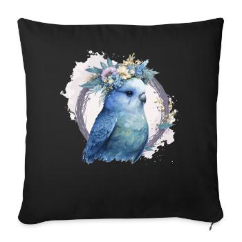 Cute Watercolor Parakeet Budgie Bird Flower Crown - Sofakissenbezug 45 x 45 cm - Schwarz - Vorne
