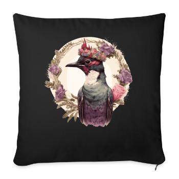 Watercolor Woodpecker Bird Flower Crown Pet Birds - Sofa pillowcase 17,3'' x 17,3'' (45 x 45 cm) - black - Front