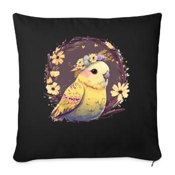 Mignon perruche perruche oiseau fleur couronne oiseaux de compagnie - Housse de coussin décorative 45 x 45 cm - noir - Devant
