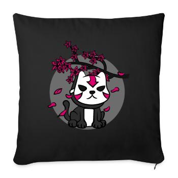 Japanese Oni Mask Cat and Cherry Blossom Anime - Sofa pillowcase 17,3'' x 17,3'' (45 x 45 cm) - black - Front