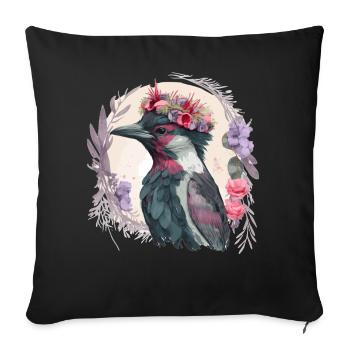 Cute Woodpecker Bird Flower Crown Pet Birds - Sofa pillowcase 17,3'' x 17,3'' (45 x 45 cm) - black - Front