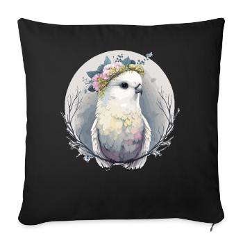 Watercolor White Parakeet Budgie Bird Flower Crown - Sofakissenbezug 45 x 45 cm - Schwarz - Vorne