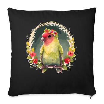 Green Peach Faced Lovebird Parrot Flower Crown Pet - Sofa pillowcase 17,3'' x 17,3'' (45 x 45 cm) - black - Front