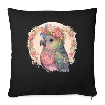 Mignon Pionus Perroquet Oiseau Fleur Couronne Oiseaux de compagnie - Housse de coussin décorative 45 x 45 cm - noir - Devant