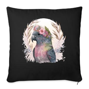Watercolor Pionus Parrot Bird Flower Crown Pet Bir - Sofakissenbezug 45 x 45 cm - Schwarz - Vorne