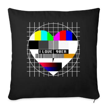 90er Jahre TV Testbild Herz Liebe I Love 90s Party - Sofakissenbezug 45 x 45 cm - Schwarz - Vorne