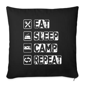 Eat Sleep Camp Repeat - Sofakissenbezug 45 x 45 cm - Schwarz - Vorne